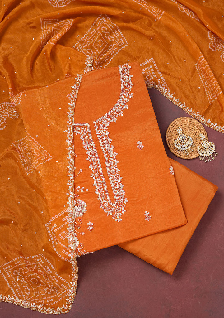 Orange Cutdana Crepe Unstitched Salwar Suit