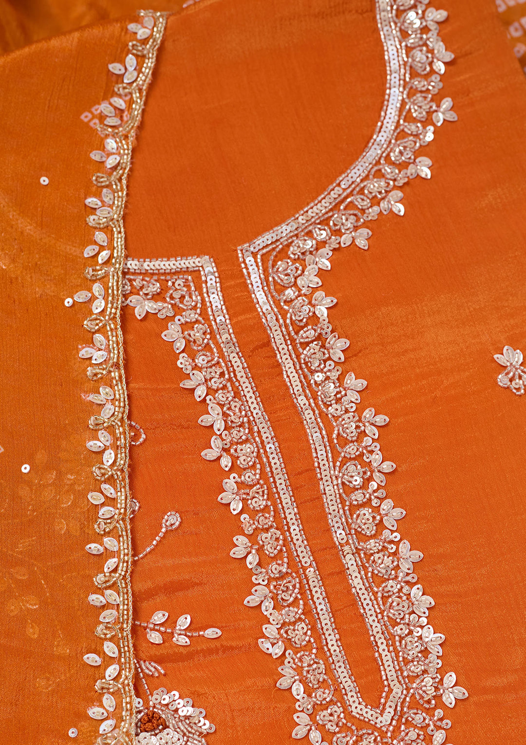 Orange Cutdana Crepe Unstitched Salwar Suit