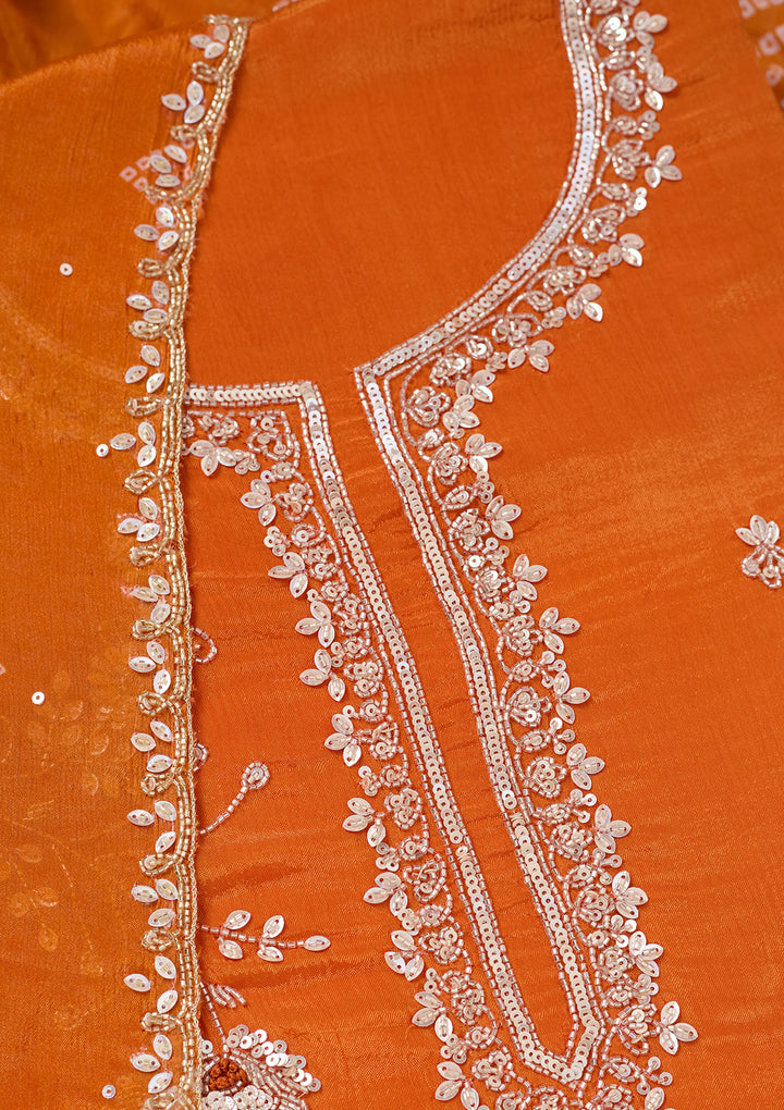 Orange Cutdana Crepe Unstitched Salwar Suit