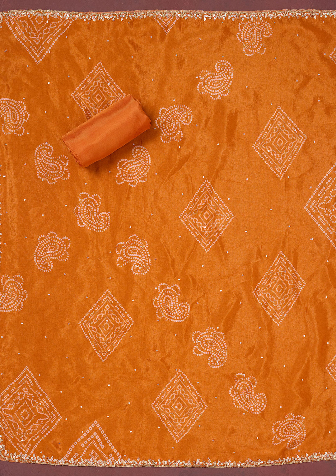 Orange Cutdana Crepe Unstitched Salwar Suit