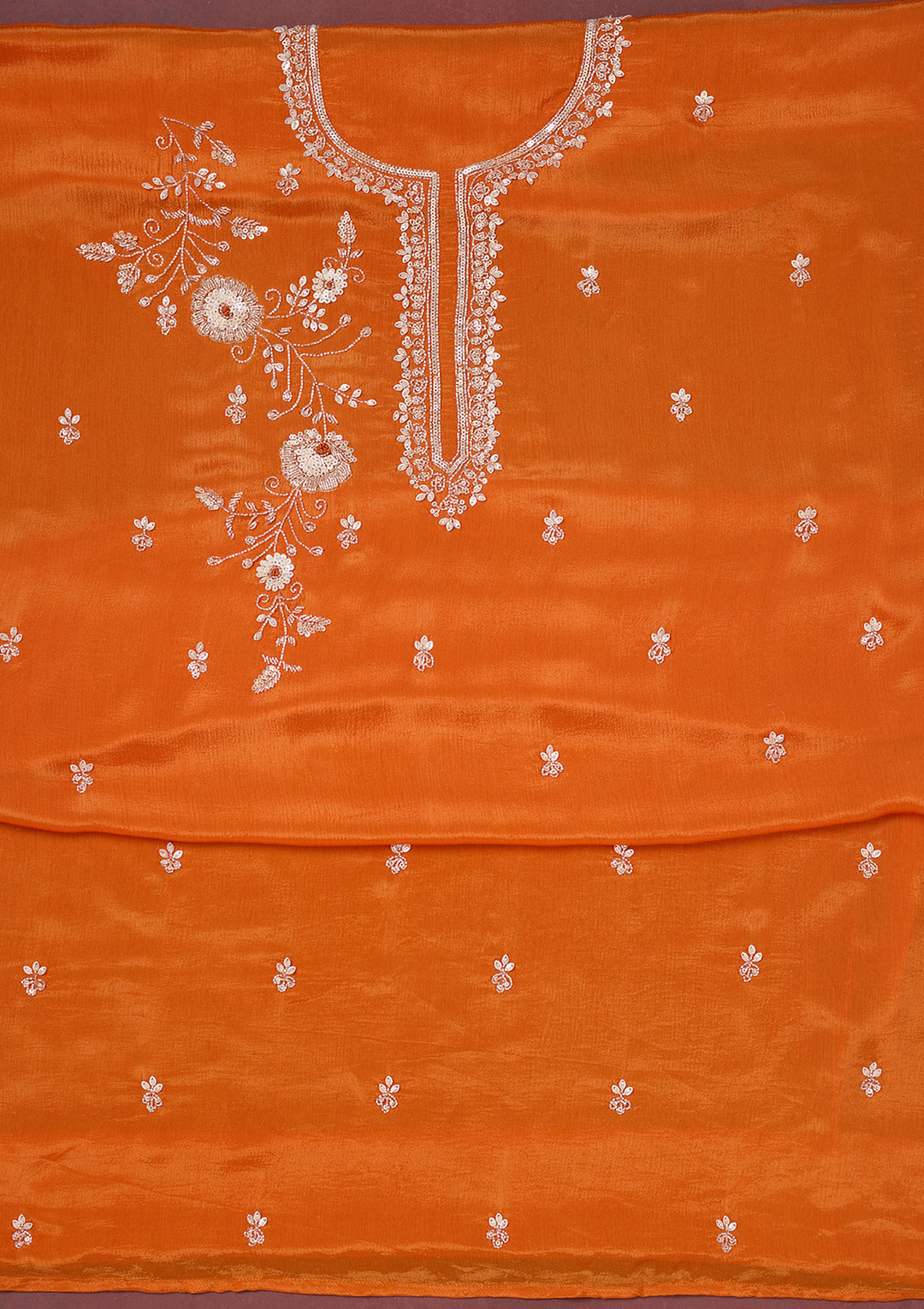 Orange Cutdana Crepe Unstitched Salwar Suit