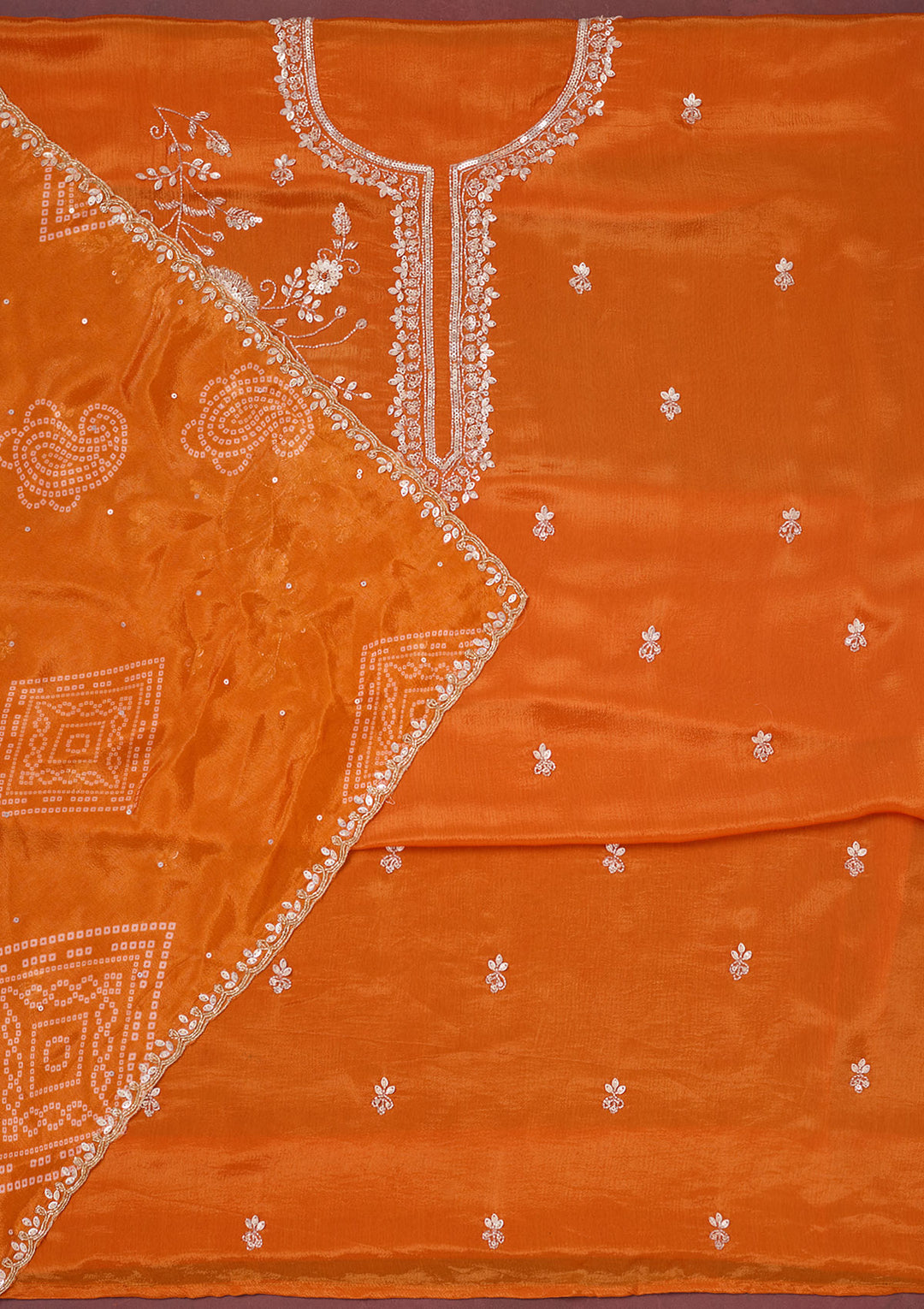 Orange Cutdana Crepe Unstitched Salwar Suit