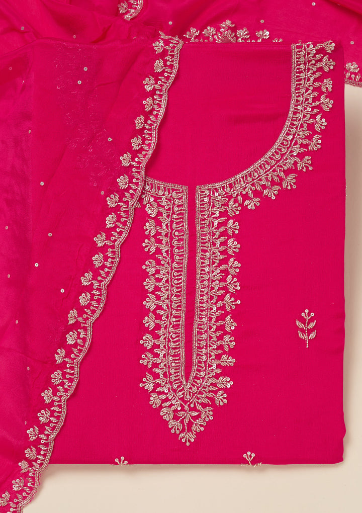 Rani Pink Cutdana Crepe Unstitched Salwar Suit