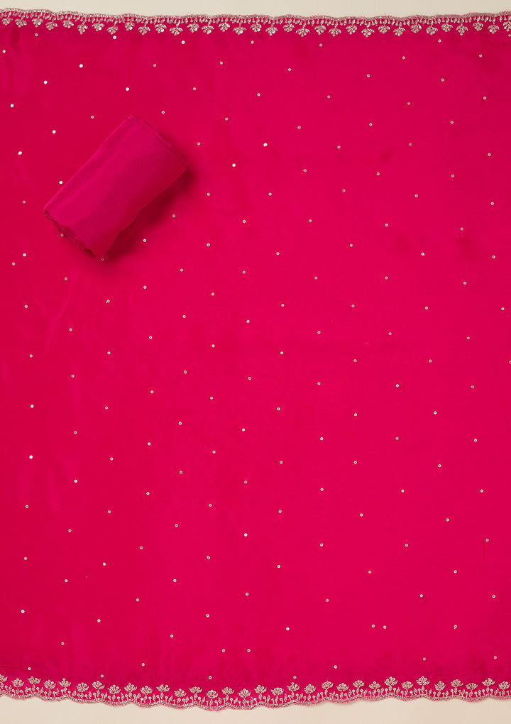 Rani Pink Cutdana Crepe Unstitched Salwar Suit