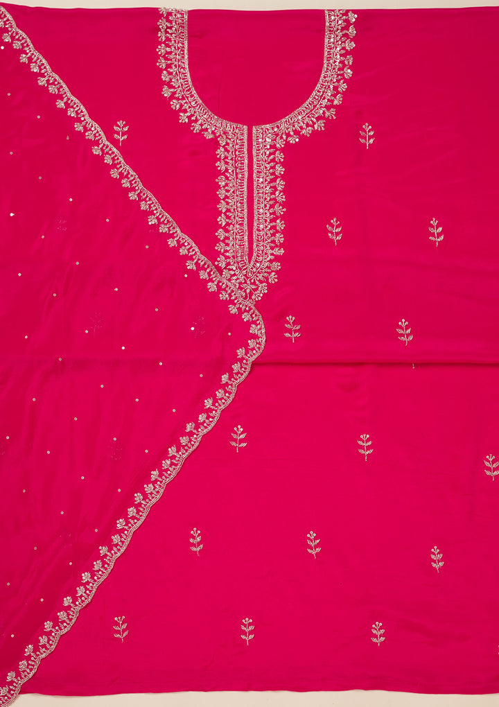 Rani Pink Cutdana Crepe Unstitched Salwar Suit