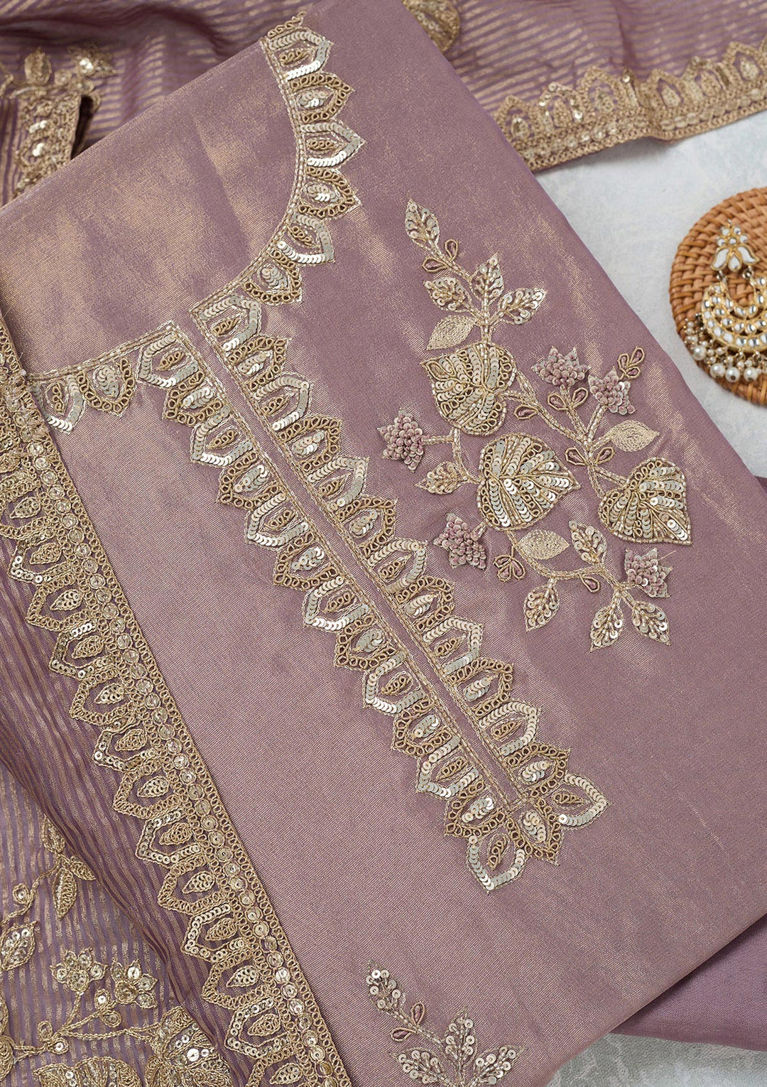 Lavender Sequins Organza Unstitched Salwar Suit