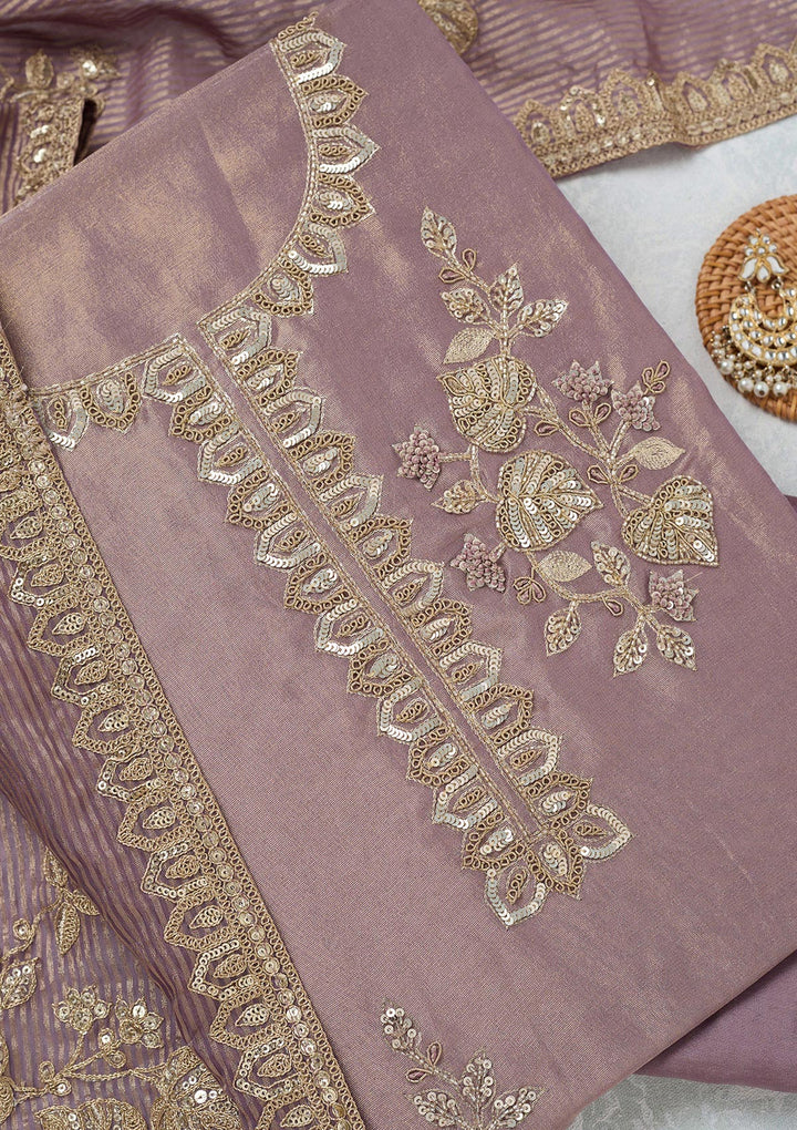 Lavender Sequins Organza Unstitched Salwar Suit