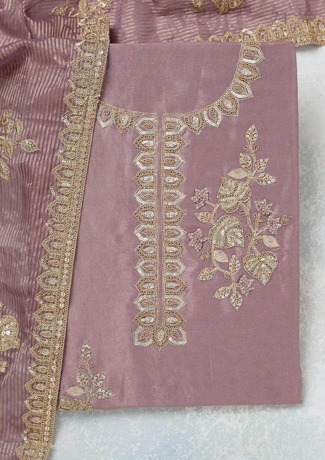 Lavender Sequins Organza Unstitched Salwar Suit