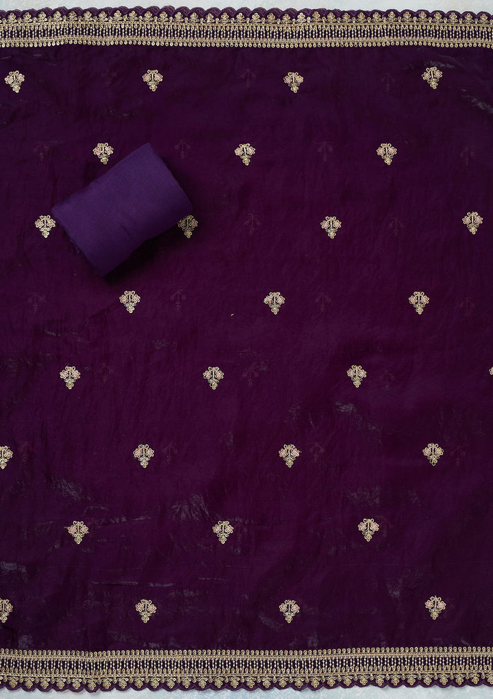 Purple Zariwork (Gold) Soft Raw Silk Unstitched Salwar Suit