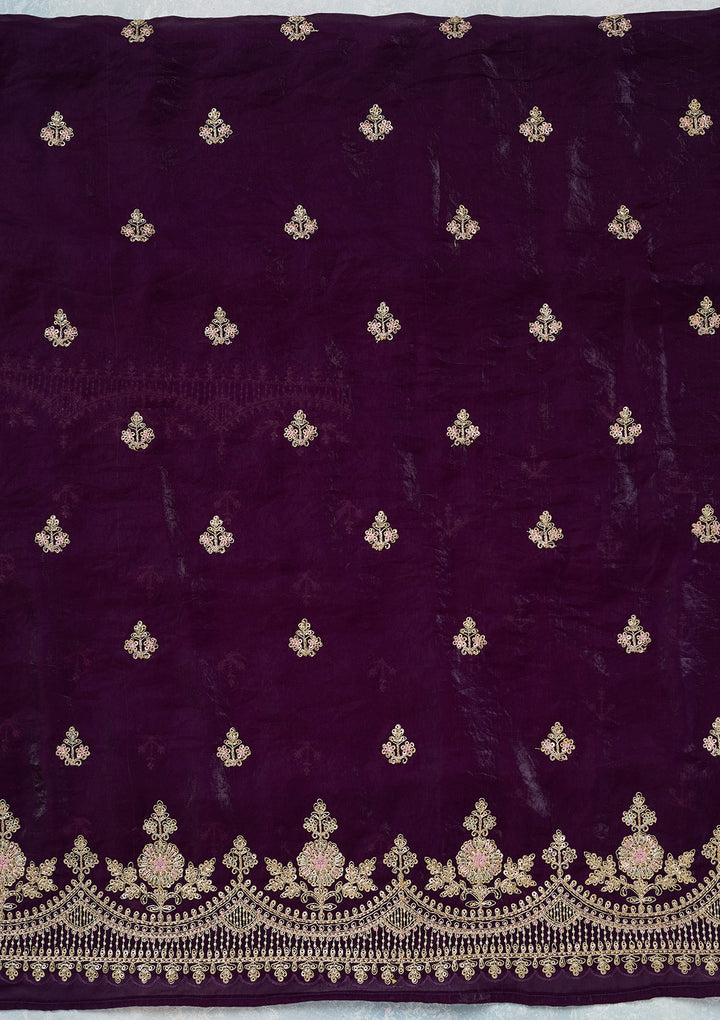 Purple Zariwork (Gold) Soft Raw Silk Unstitched Salwar Suit