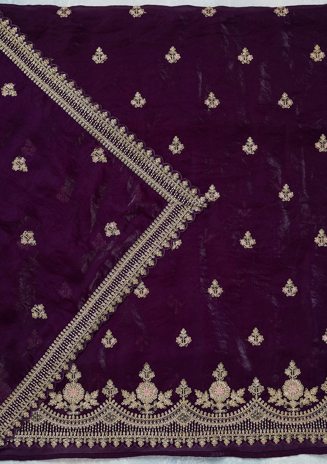 Purple Zariwork (Gold) Soft Raw Silk Unstitched Salwar Suit