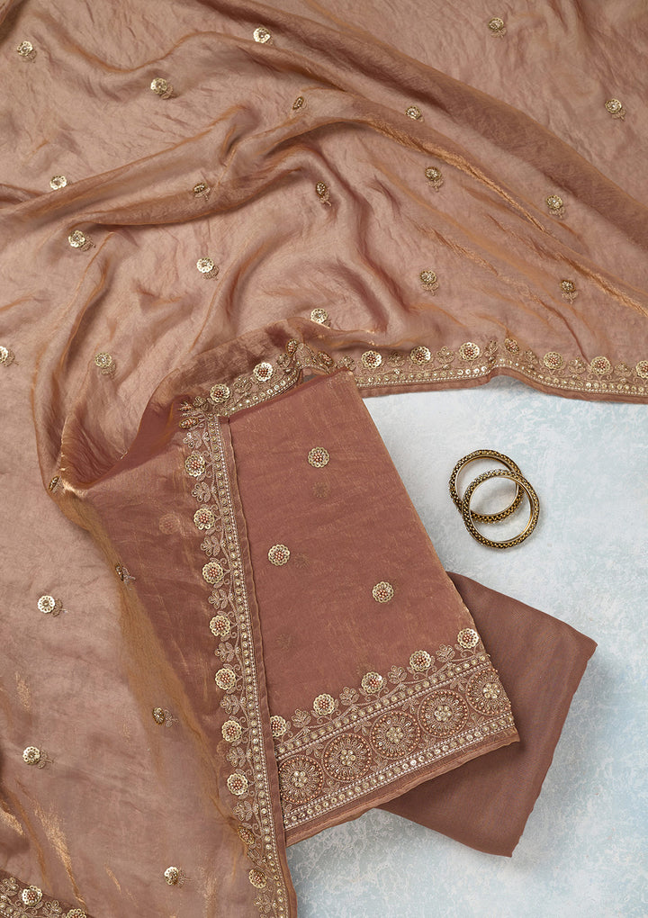 Beige Cording Organza Unstitched Salwar Suit
