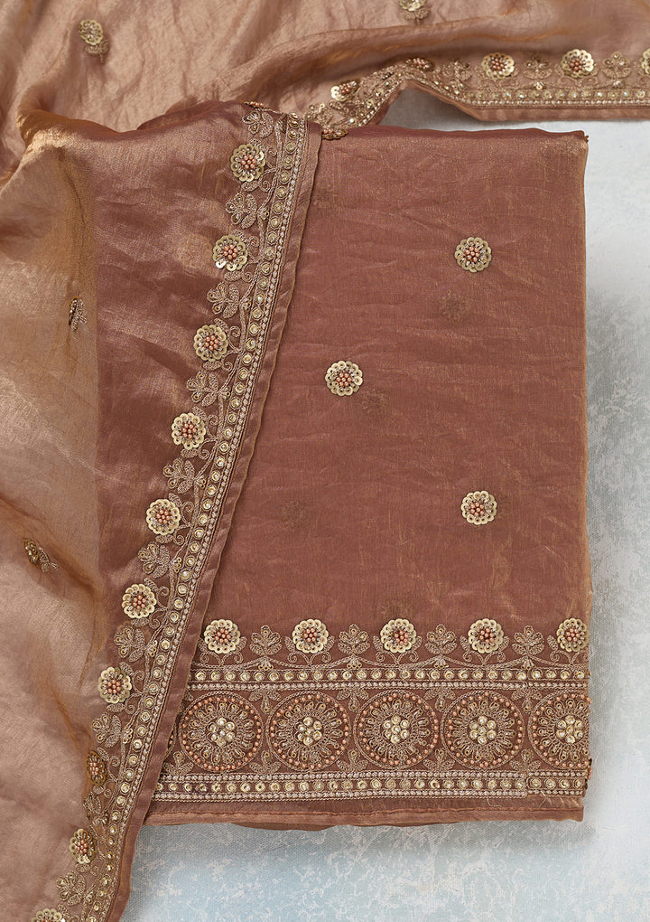 Beige Cording Organza Unstitched Salwar Suit