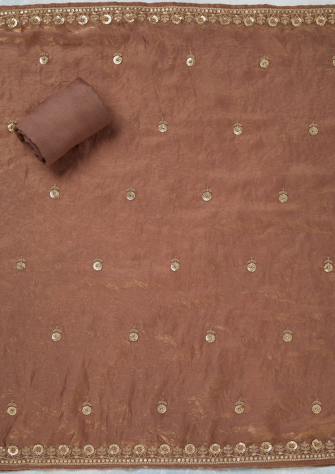 Beige Cording Organza Unstitched Salwar Suit