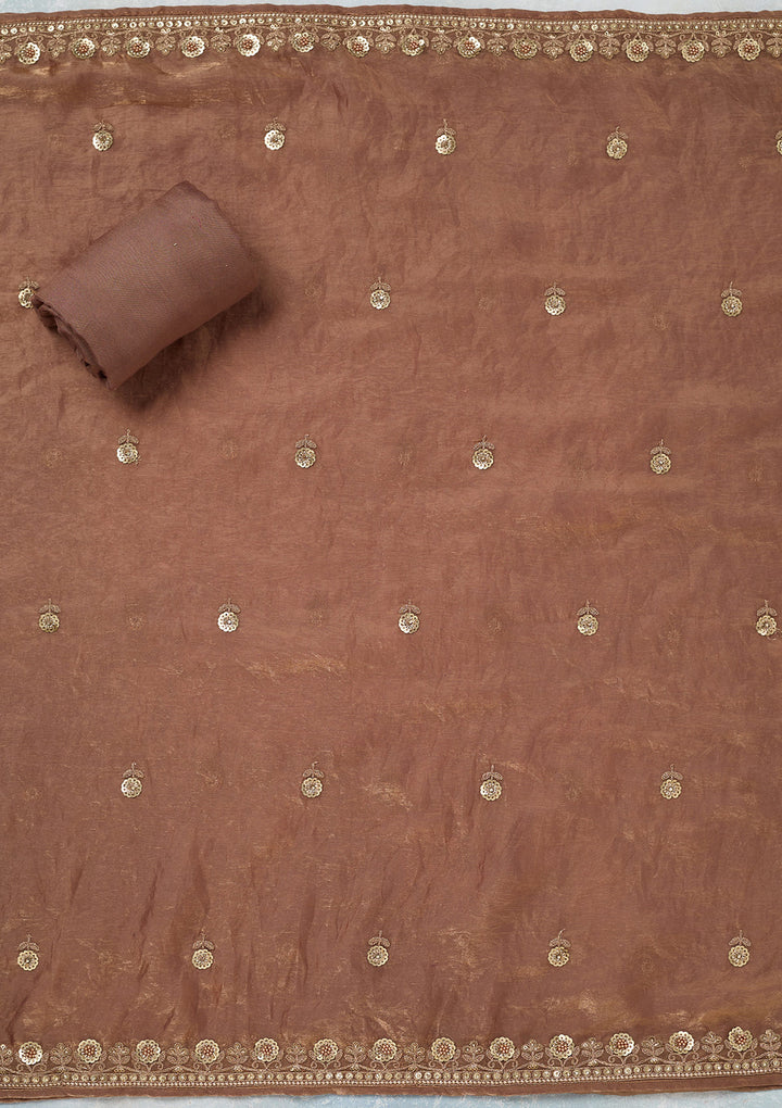 Beige Cording Organza Unstitched Salwar Suit