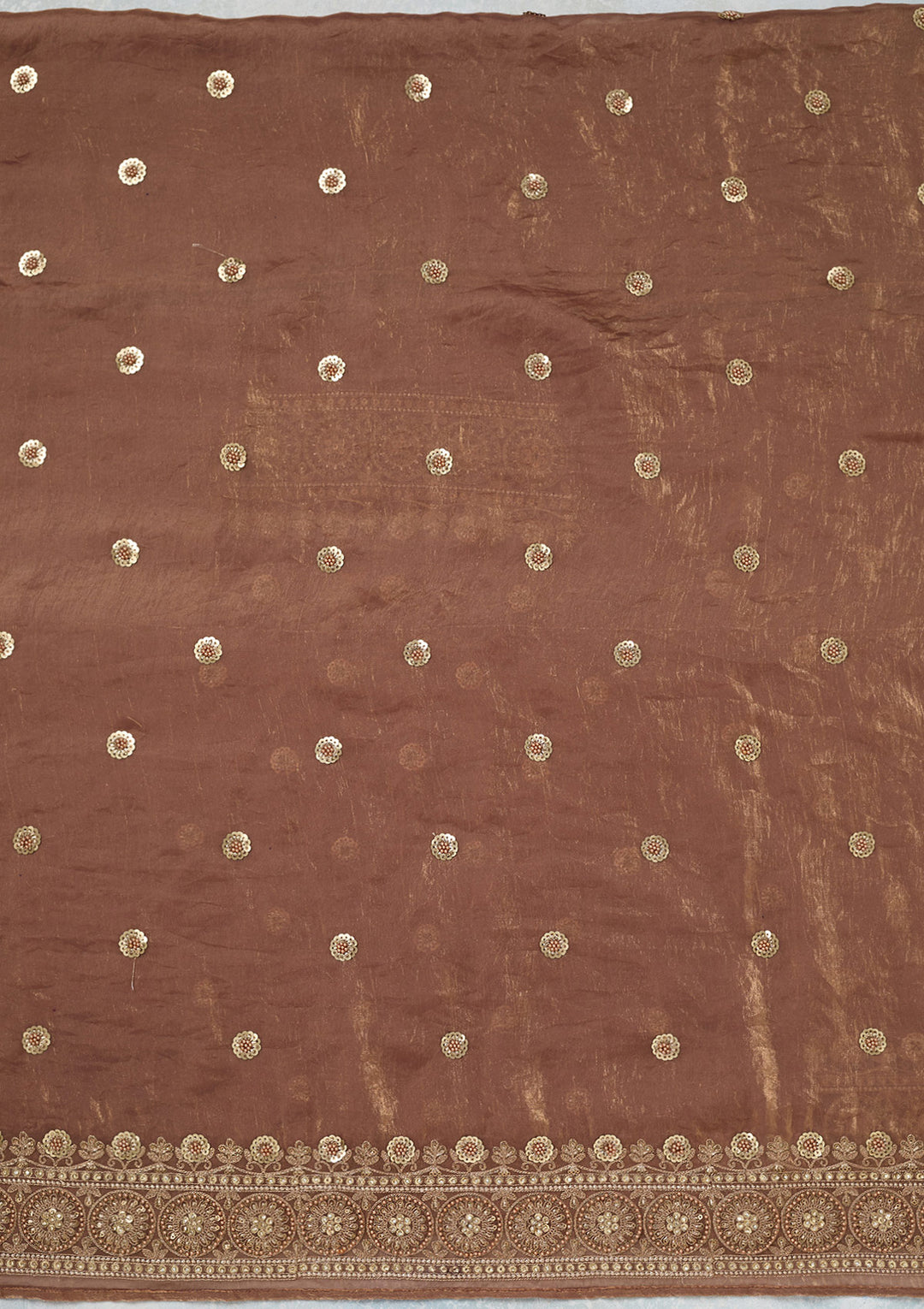 Beige Cording Organza Unstitched Salwar Suit