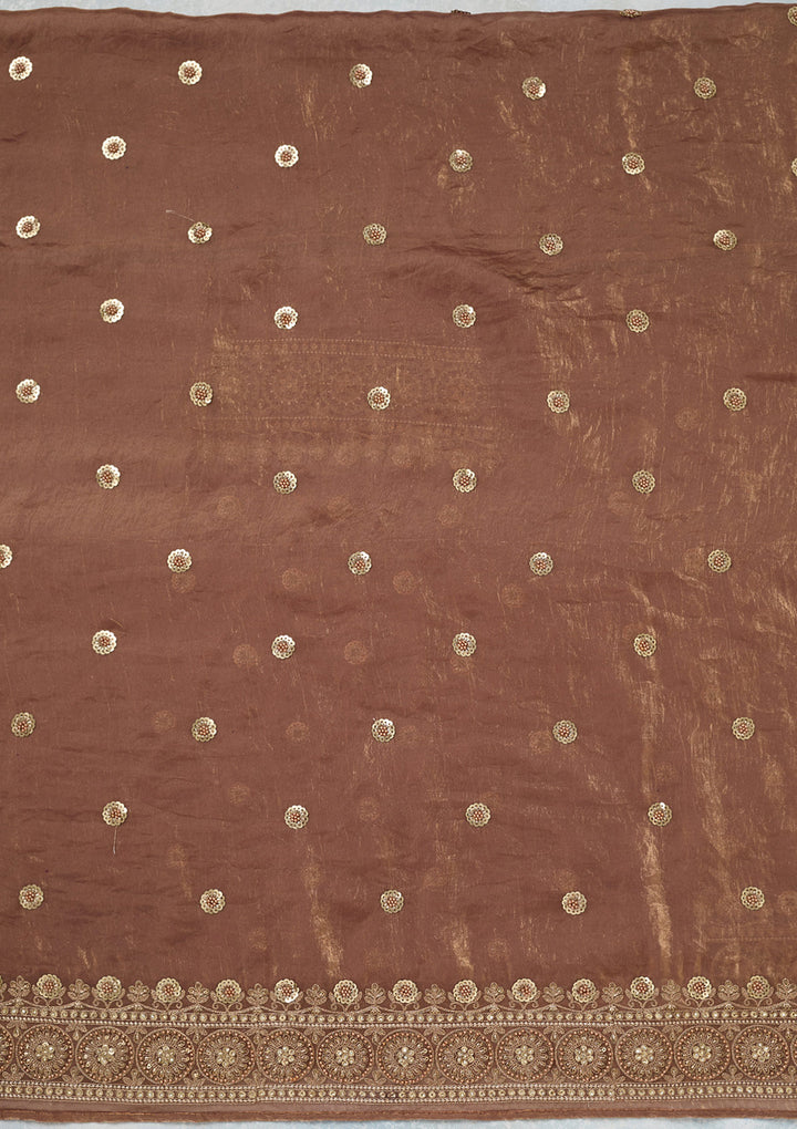 Beige Cording Organza Unstitched Salwar Suit