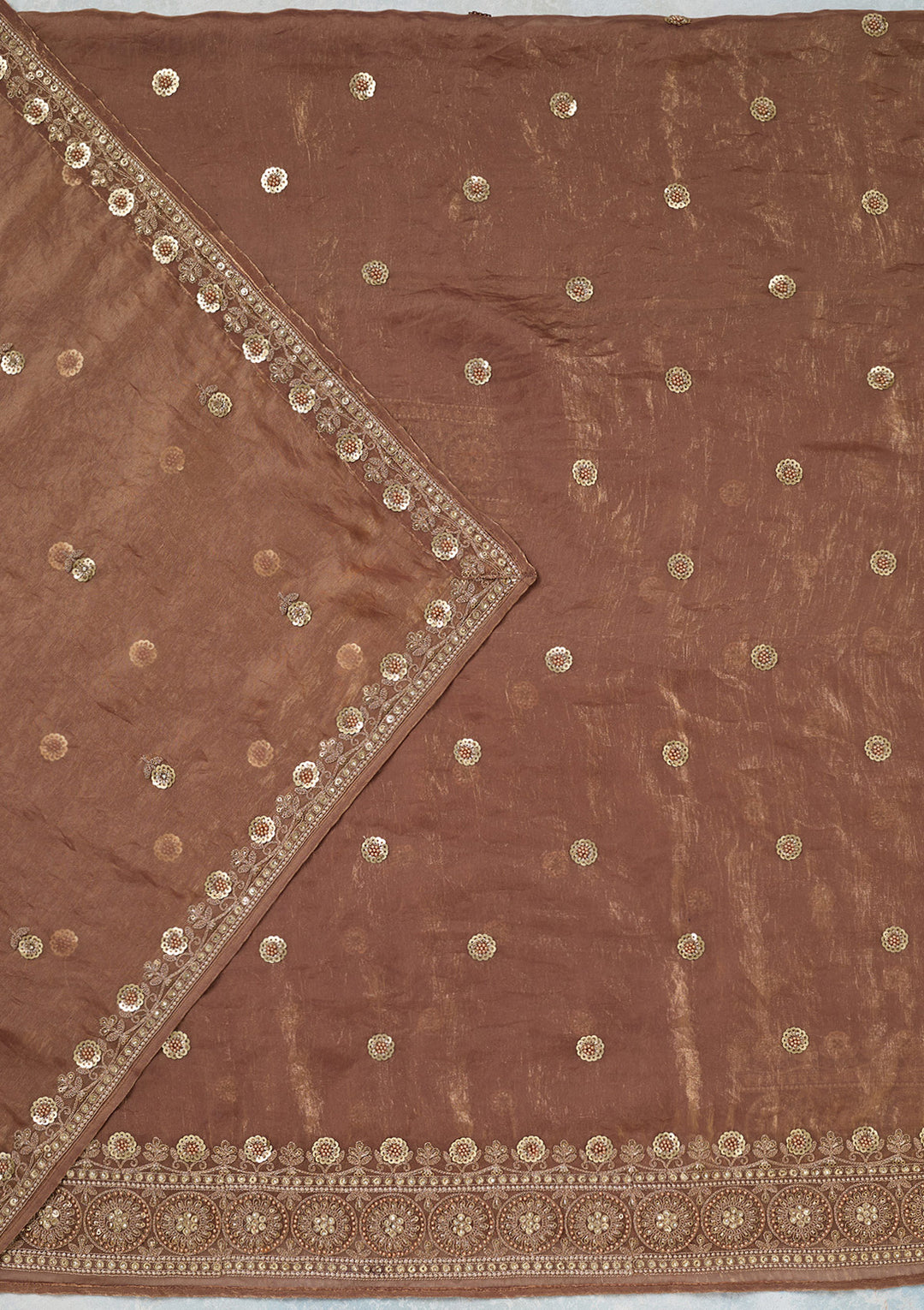 Beige Cording Organza Unstitched Salwar Suit