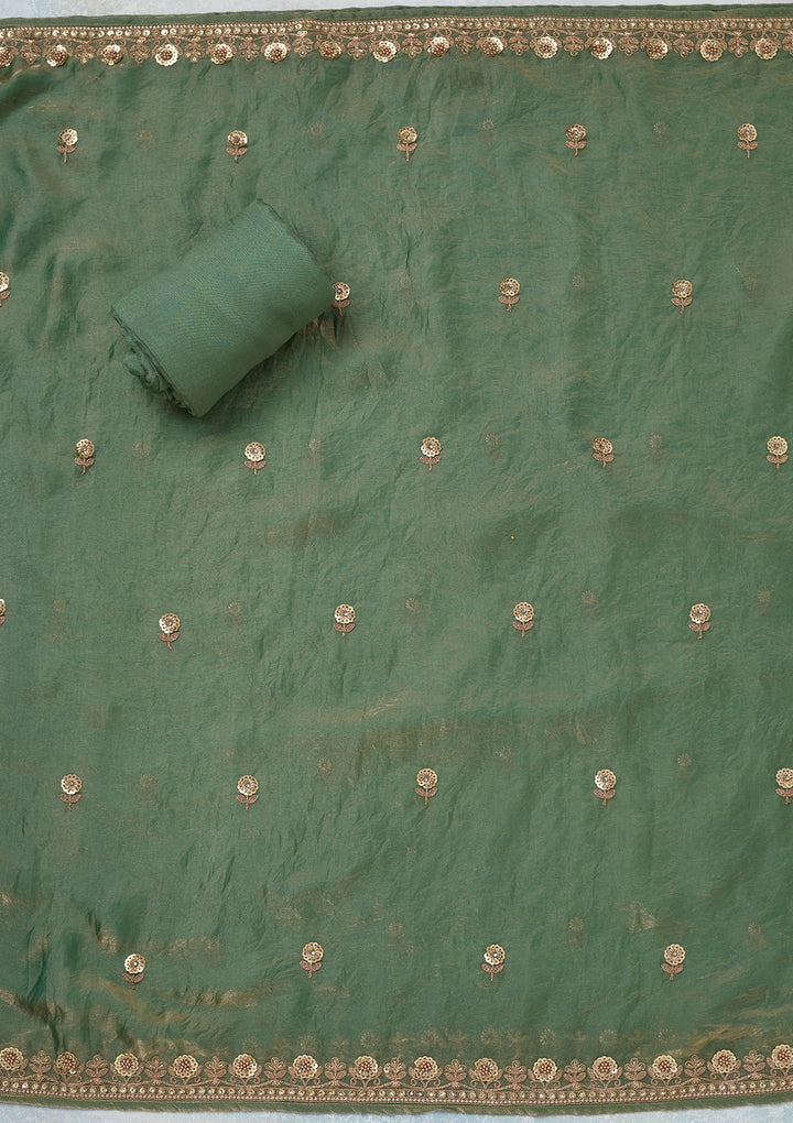 Mehandi Green Cording Organza Unstitched Salwar Suit