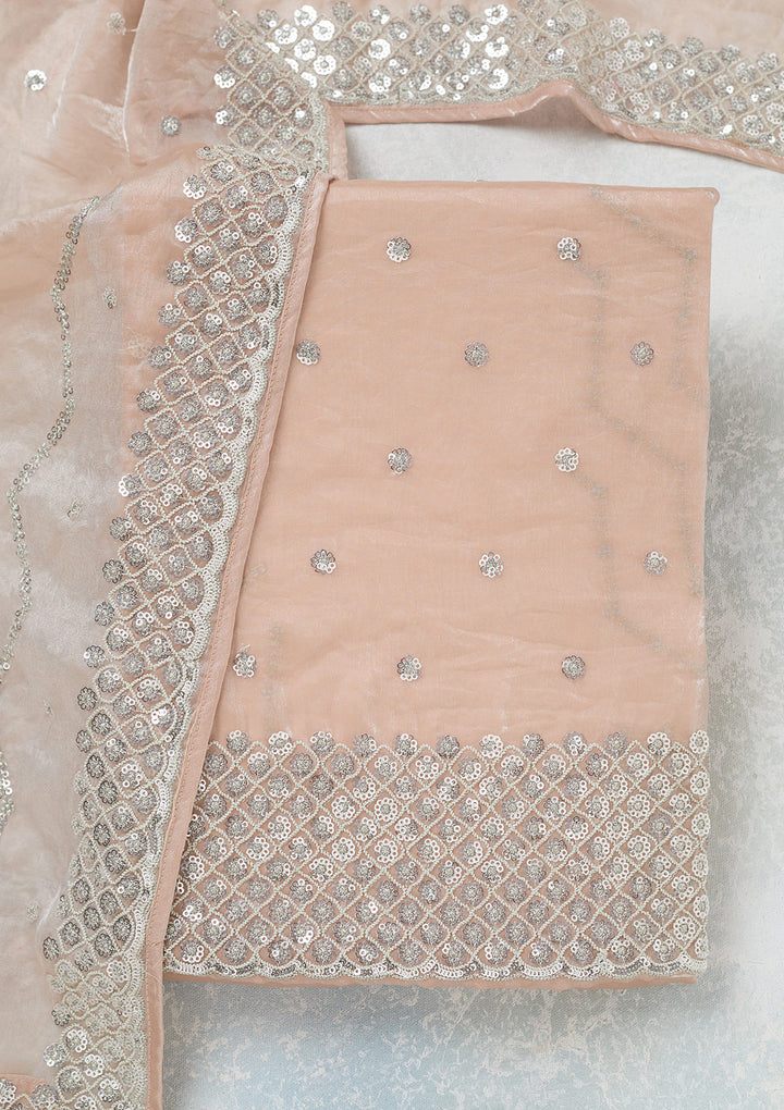 Beige Sequins Organza Unstitched Salwar Suit