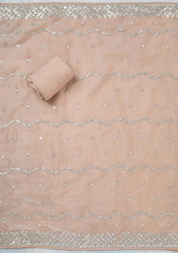 Beige Sequins Organza Unstitched Salwar Suit