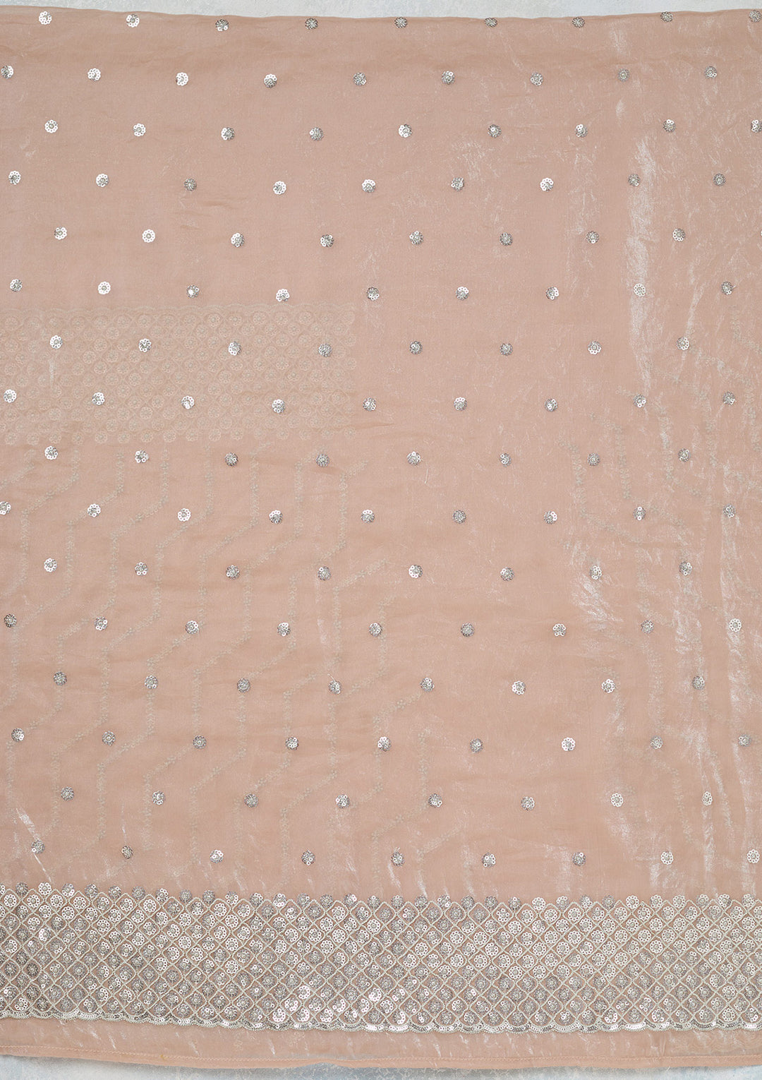 Beige Sequins Organza Unstitched Salwar Suit