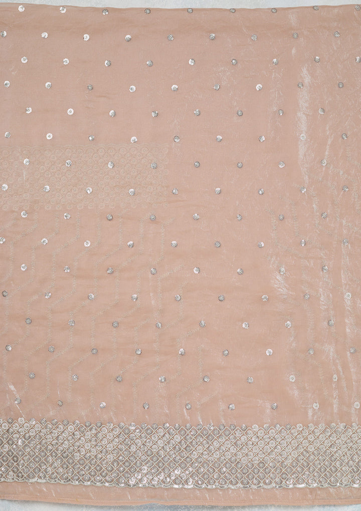 Beige Sequins Organza Unstitched Salwar Suit