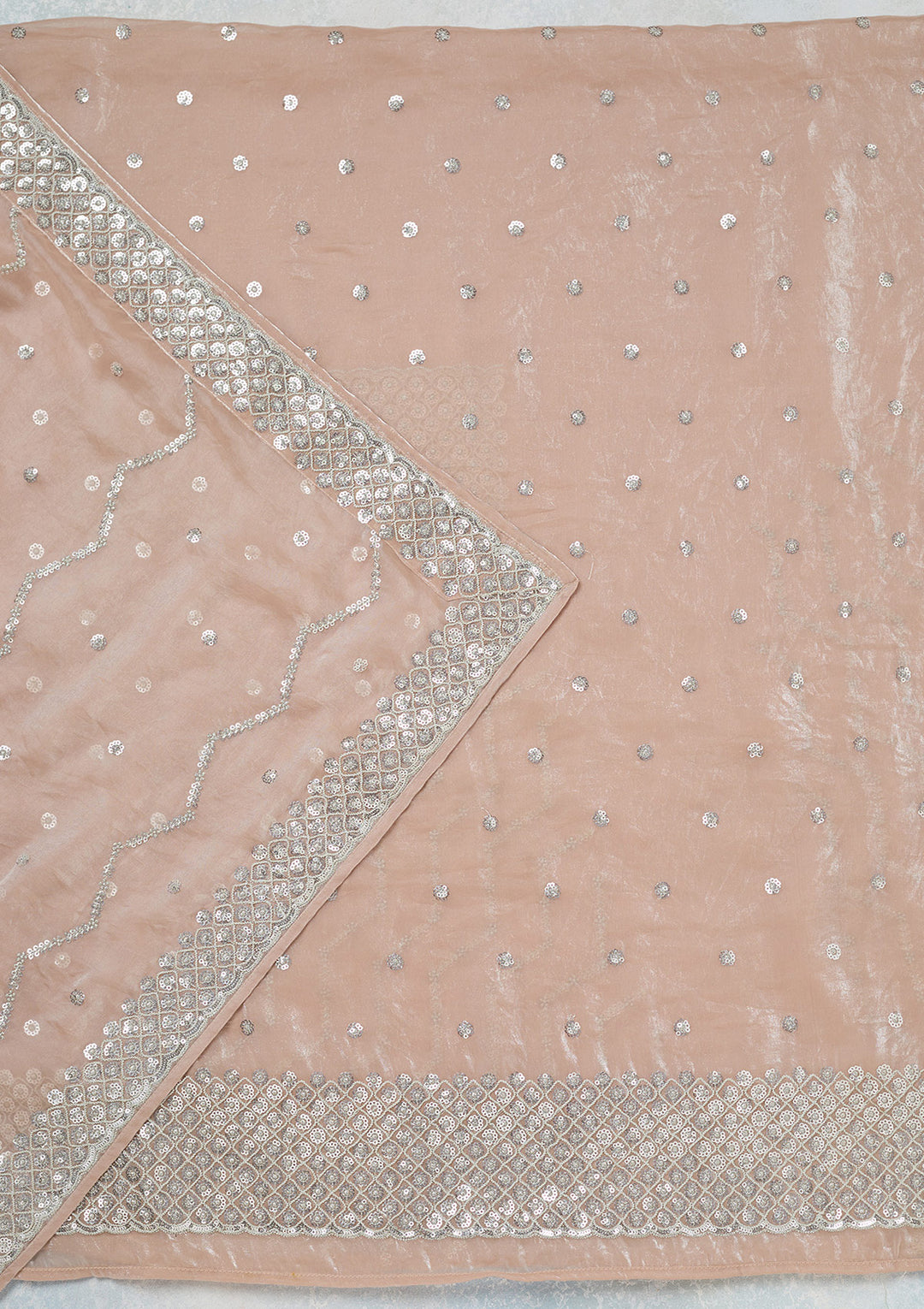 Beige Sequins Organza Unstitched Salwar Suit