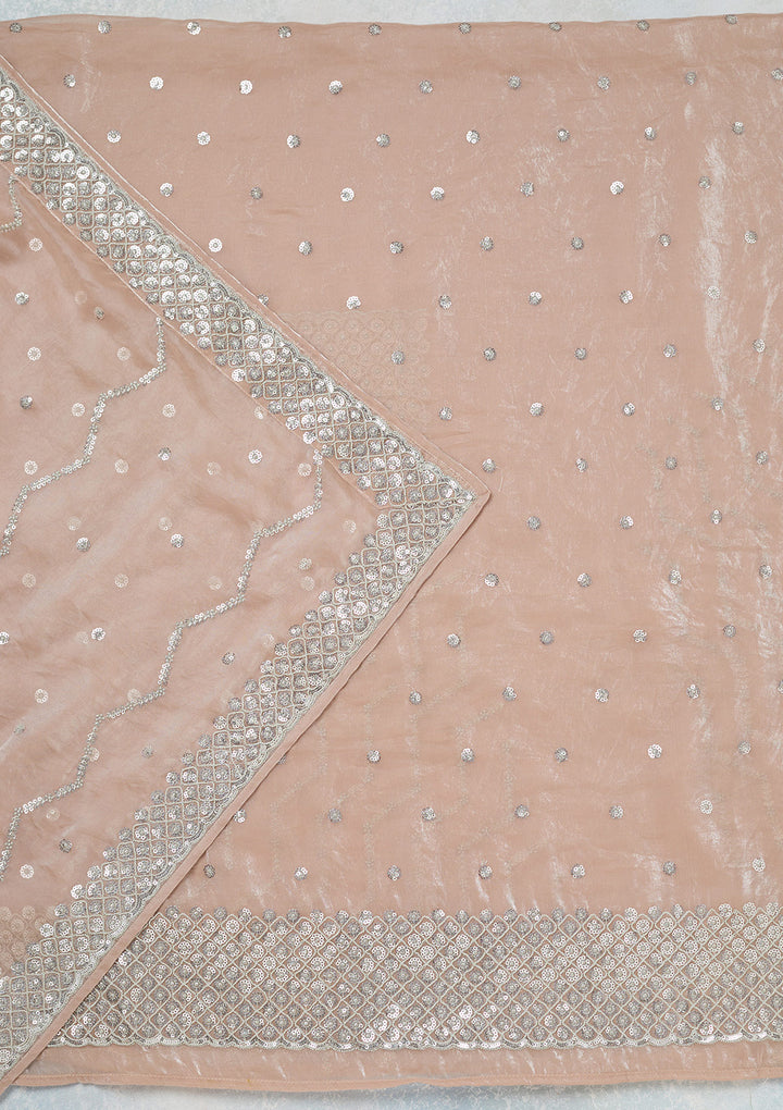 Beige Sequins Organza Unstitched Salwar Suit