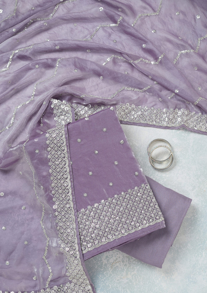 Lavender Sequins Organza Unstitched Salwar Suit