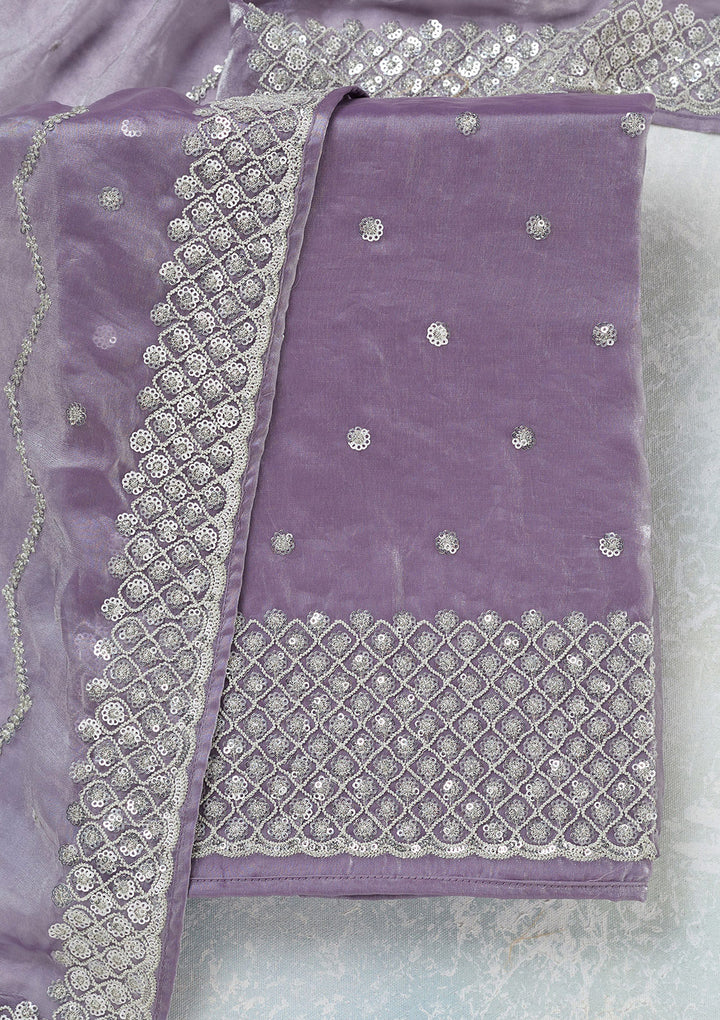 Lavender Sequins Organza Unstitched Salwar Suit