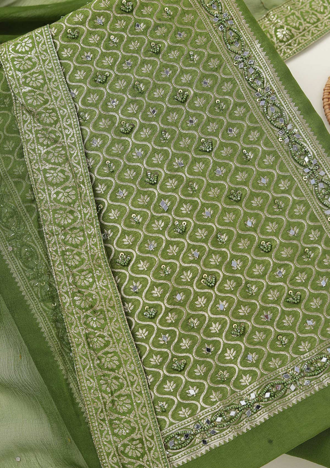 Mehendi Zariwork (Gold) Georgette Unstitched Salwar Suit