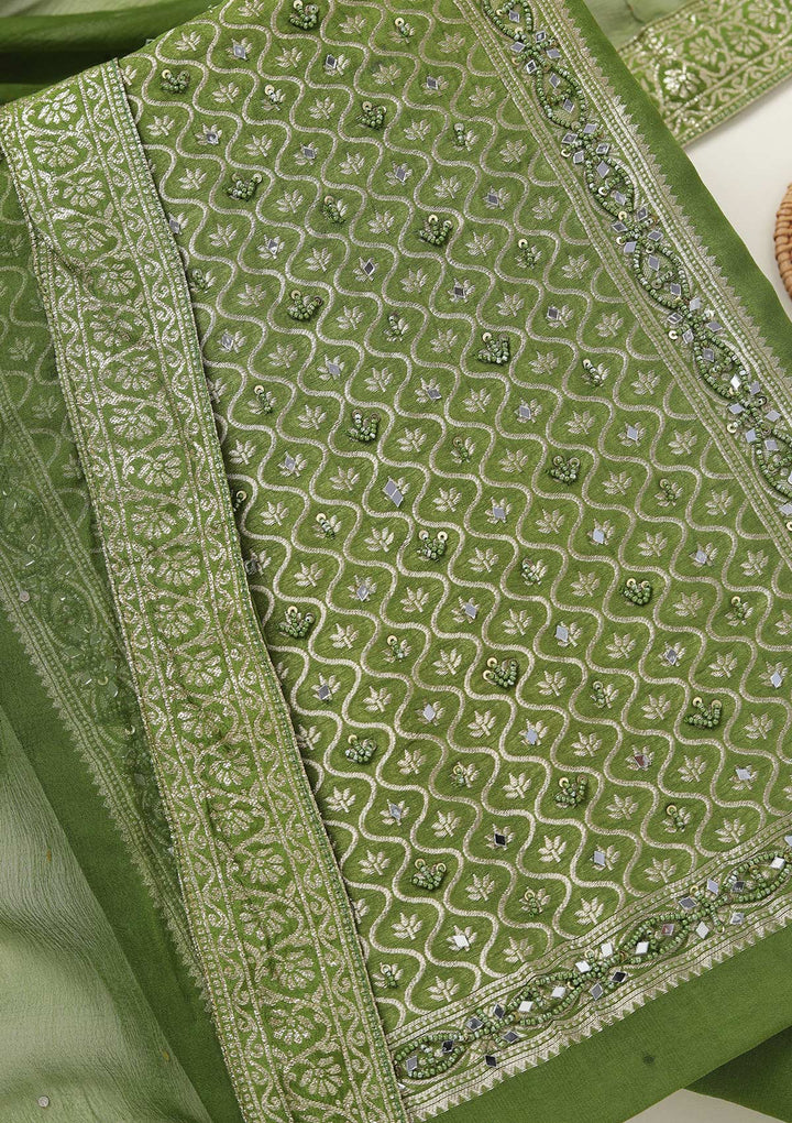 Mehendi Zariwork (Gold) Georgette Unstitched Salwar Suit