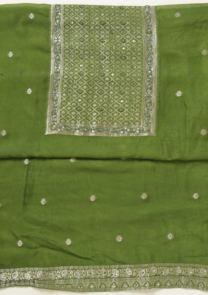 Mehendi Zariwork (Gold) Georgette Unstitched Salwar Suit