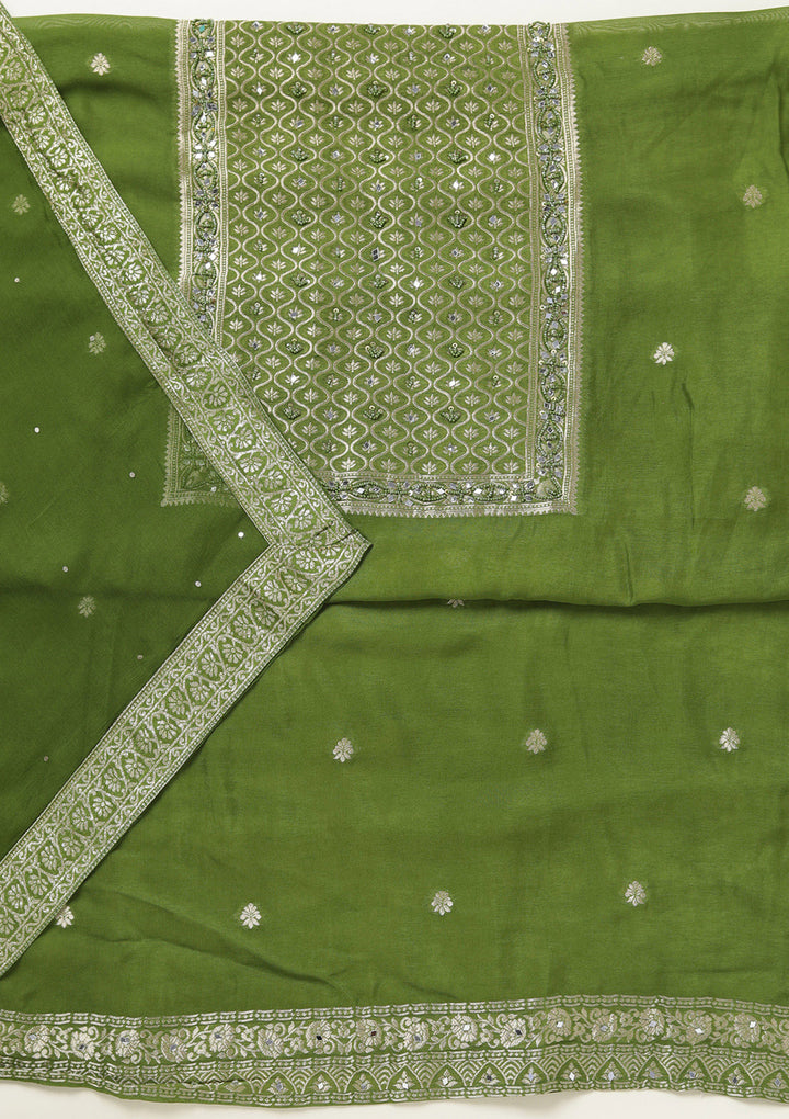 Mehendi Zariwork (Gold) Georgette Unstitched Salwar Suit