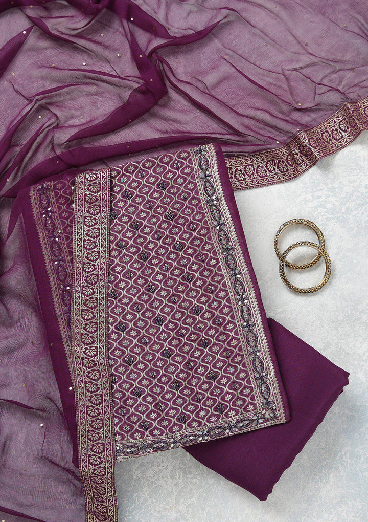 Purple Zariwork (Gold) Georgette Unstitched Salwar Suit