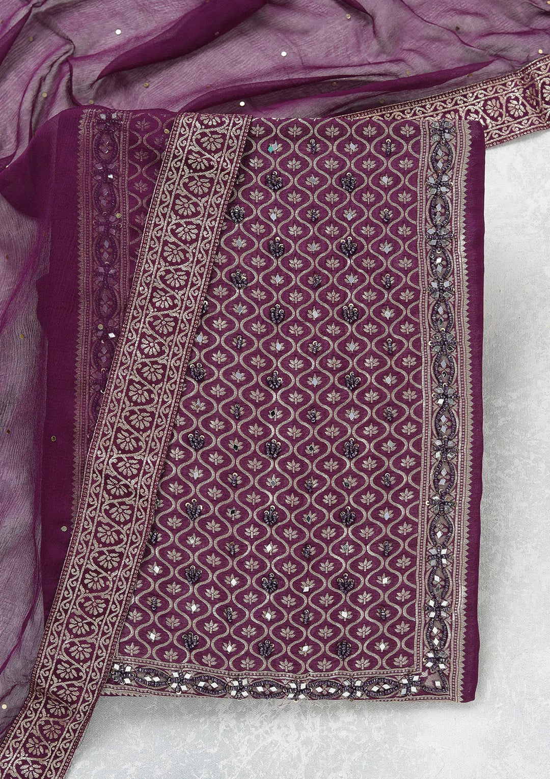 Purple Zariwork (Gold) Georgette Unstitched Salwar Suit