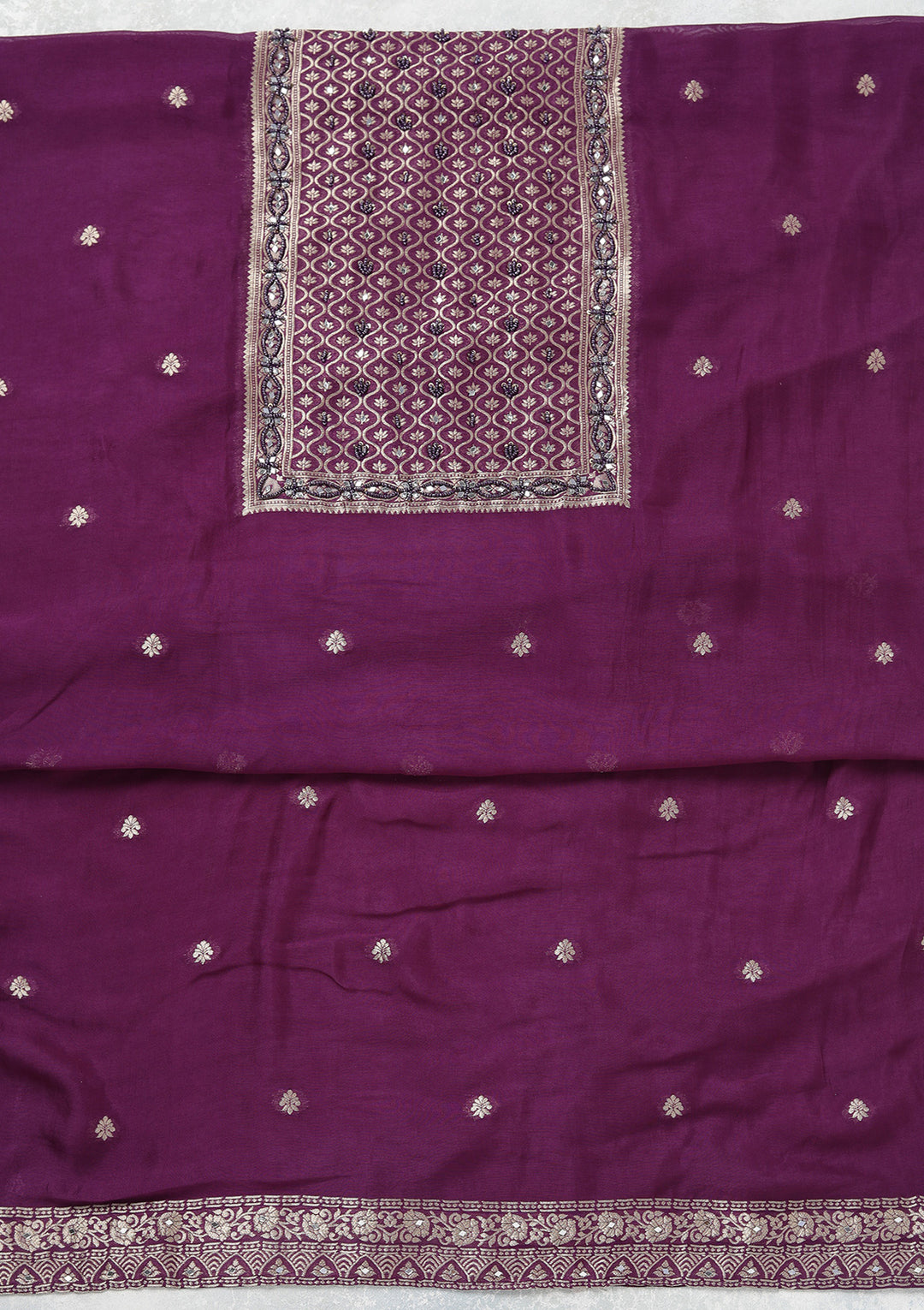 Purple Zariwork (Gold) Georgette Unstitched Salwar Suit