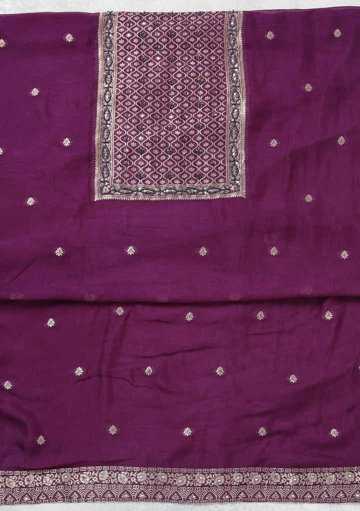 Purple Zariwork (Gold) Georgette Unstitched Salwar Suit