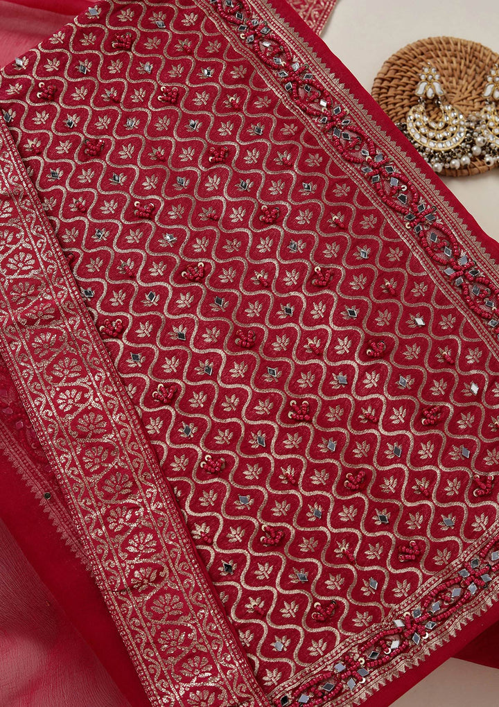 Rani Pink Zariwork (Gold) Georgette Unstitched Salwar Suit