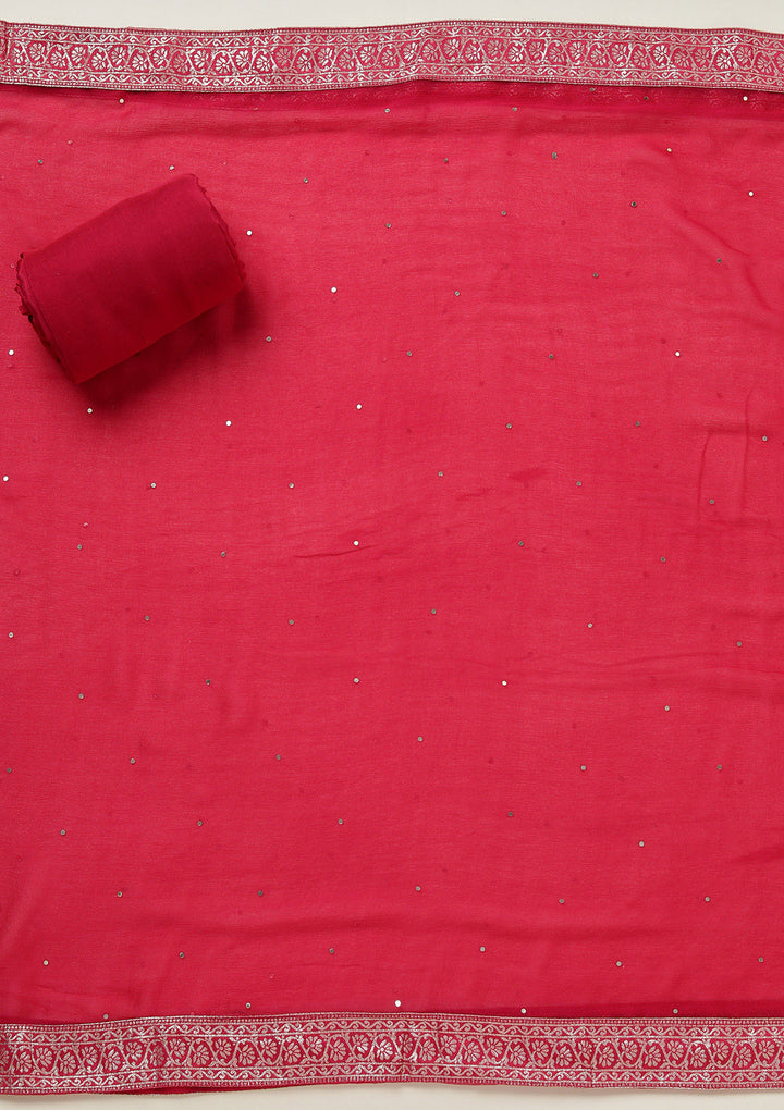 Rani Pink Zariwork (Gold) Georgette Unstitched Salwar Suit