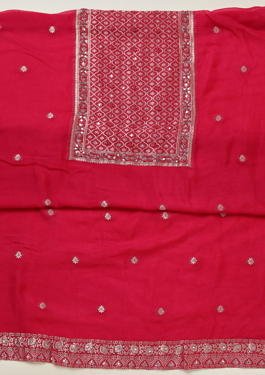 Rani Pink Zariwork (Gold) Georgette Unstitched Salwar Suit