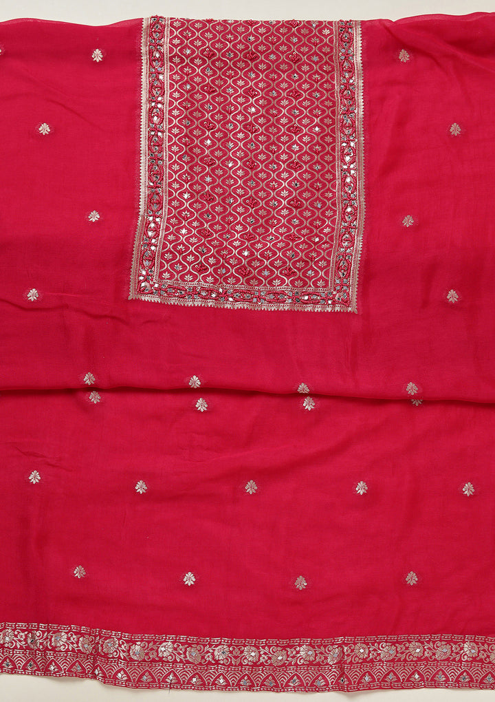 Rani Pink Zariwork (Gold) Georgette Unstitched Salwar Suit