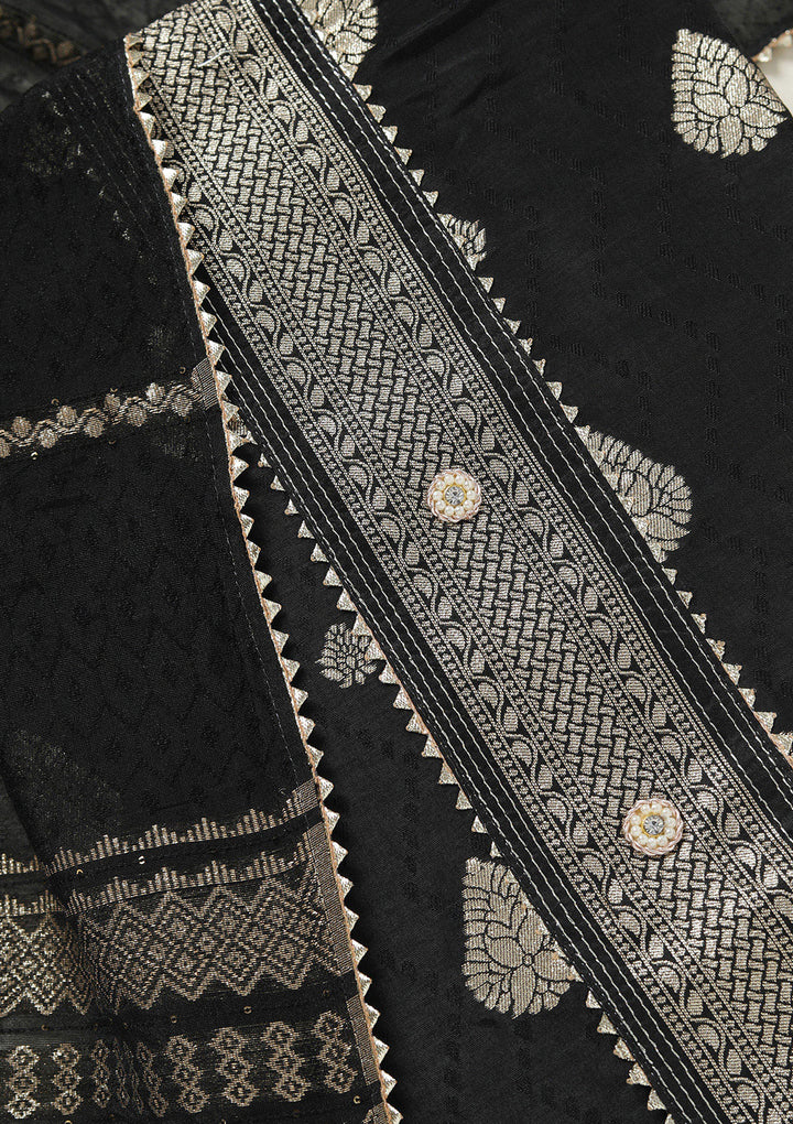 Black Zariwork (Gold) Dola Silk Unstitched Salwar Suit