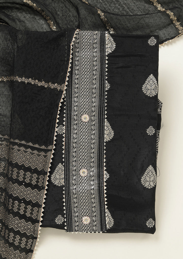 Black Zariwork (Gold) Dola Silk Unstitched Salwar Suit