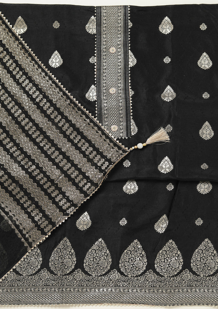 Black Zariwork (Gold) Dola Silk Unstitched Salwar Suit