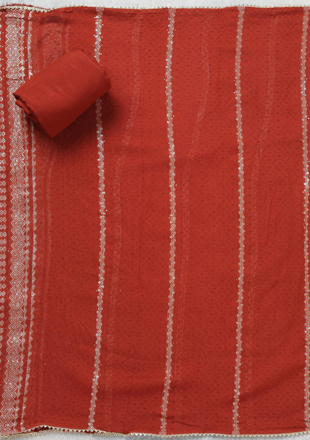 Rust Zariwork (Gold) Dola Silk Unstitched Salwar Suit