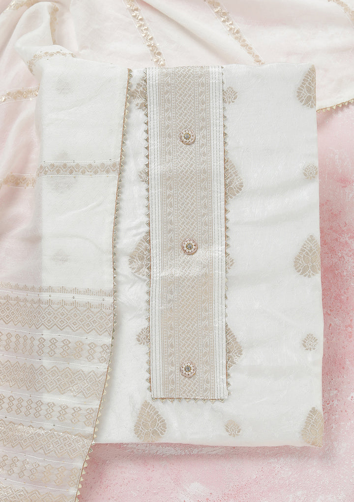 White Zariwork (Gold) Dola Silk Unstitched Salwar Suit