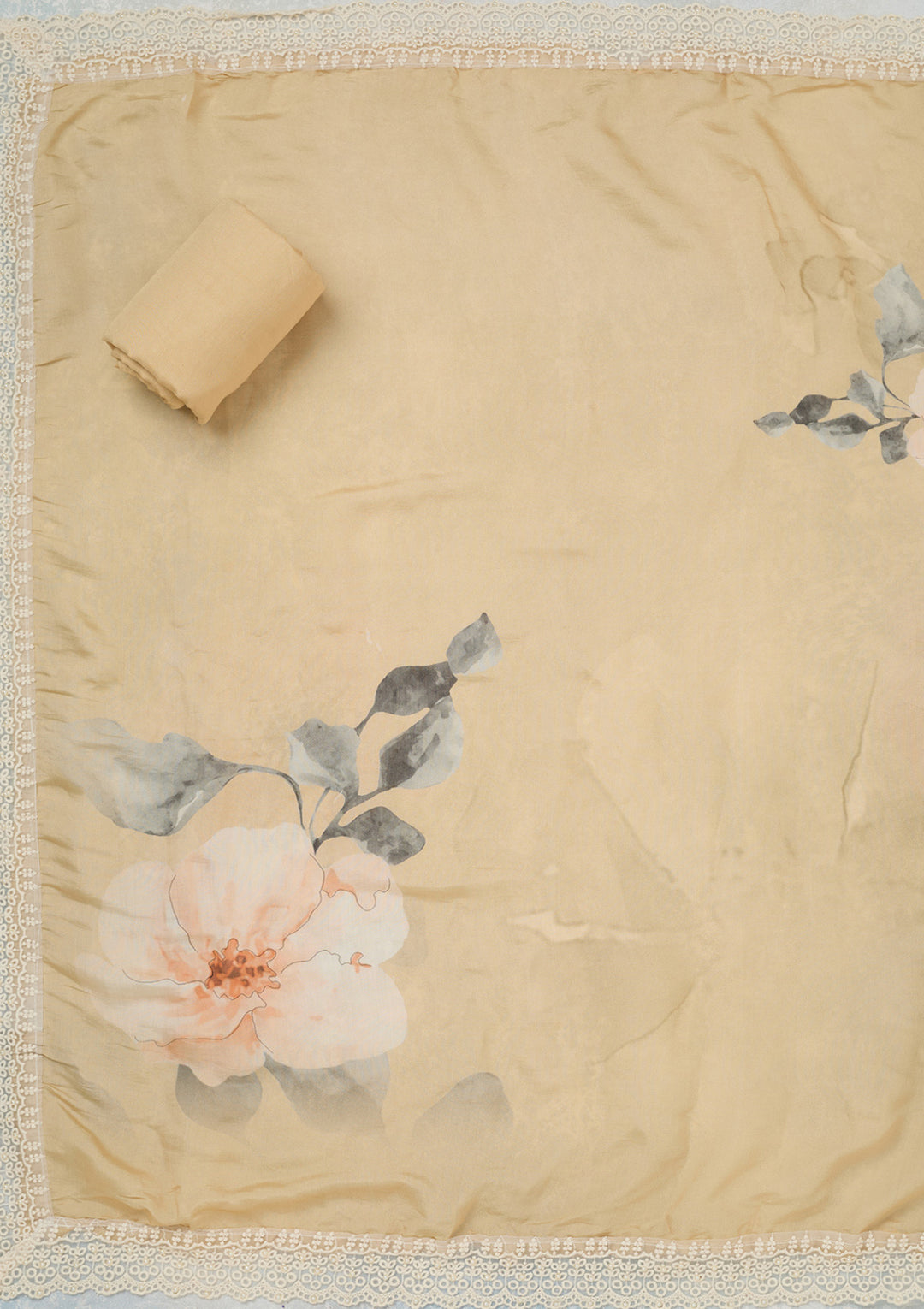 Cream Threadwork Crepe Unstitched Salwar Suit