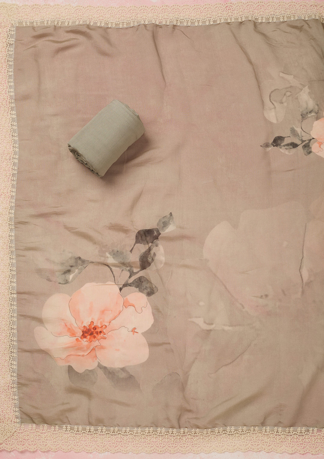 Grey Threadwork Semi Crepe Unstitched Salwar Suit